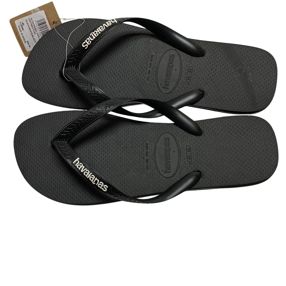 Havaianas Top Logo Mania Mens Flip Flops Black White SandalsSize 13M NWT